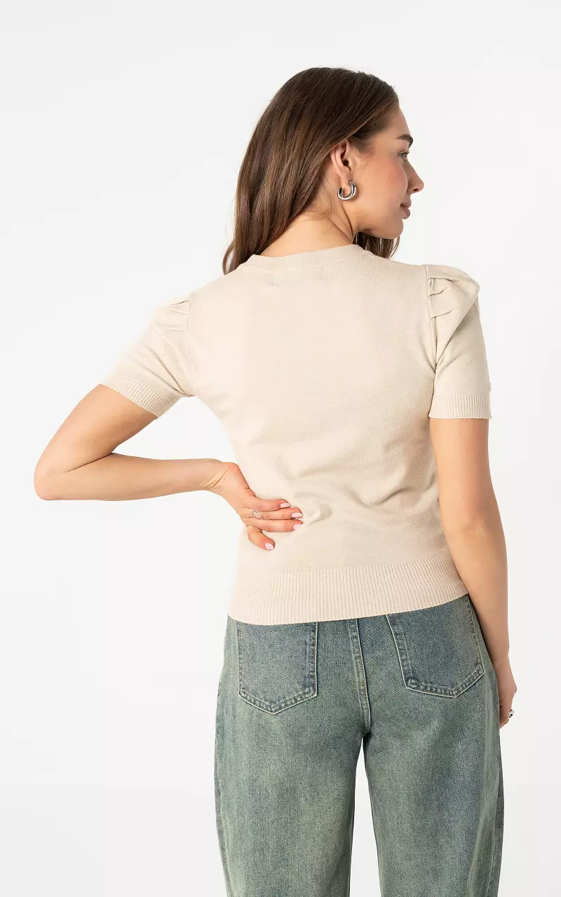 Ronde hals top Beige