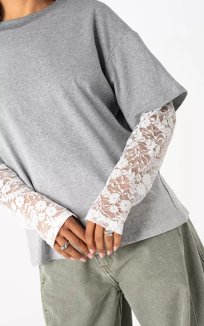 Shirt with lace Grey