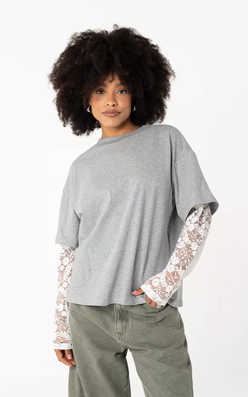 Shirt with lace Grey