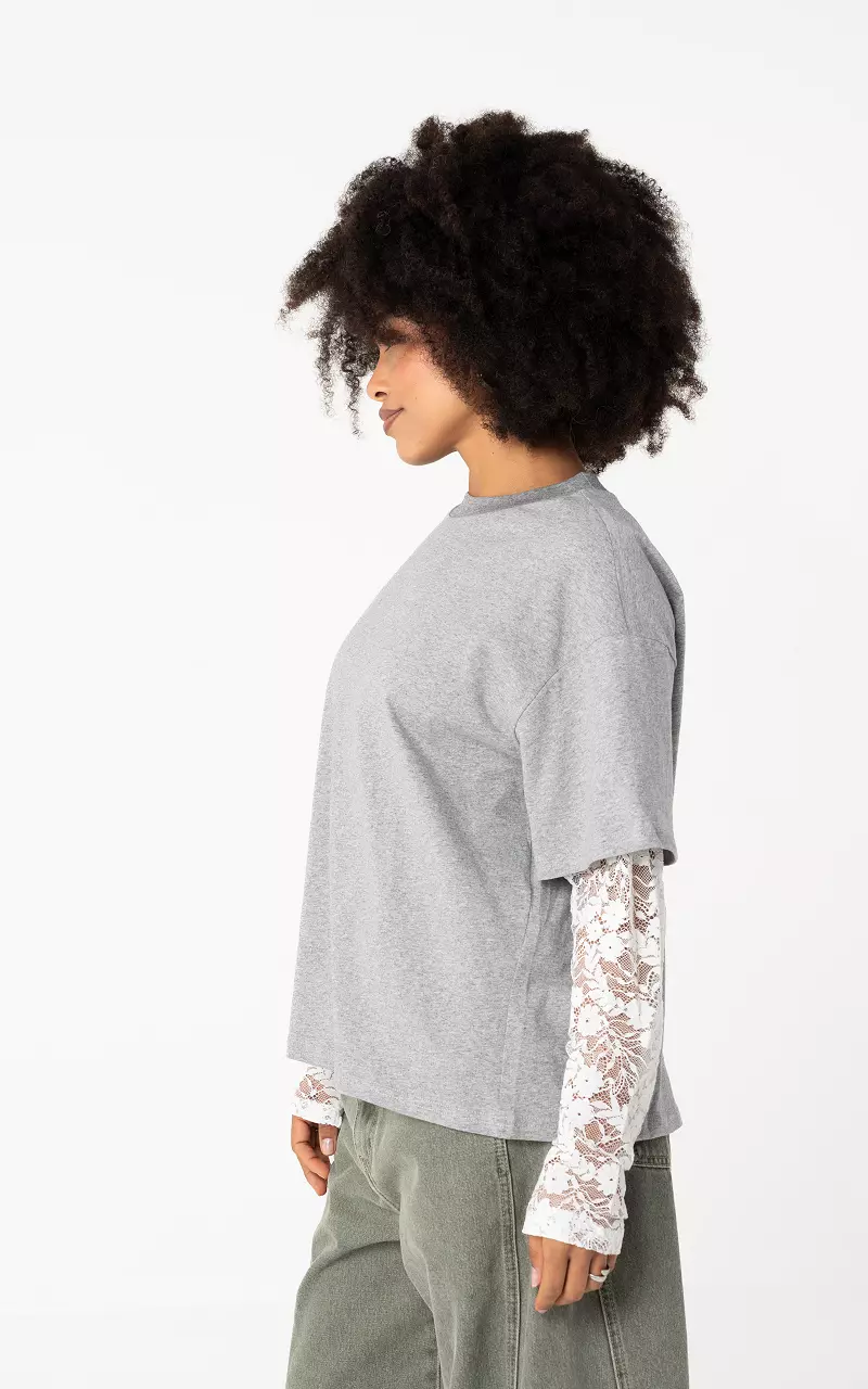 Shirt with lace Grey