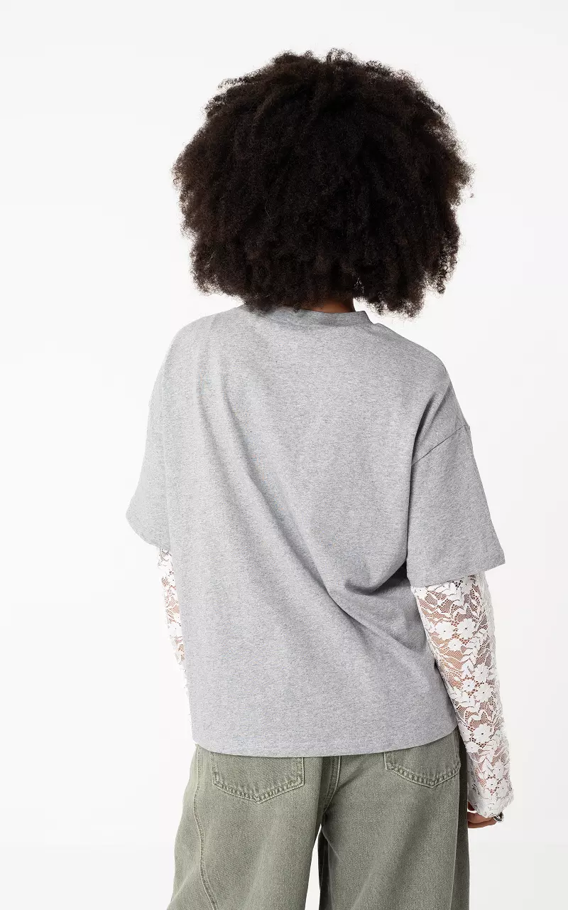 Shirt with lace Grey