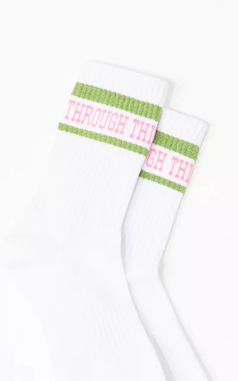Sportsocken mit Text Hellgrün Pink