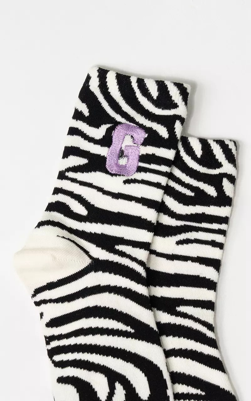 Sportsocken mit Zebramuster Schwarz Flieder