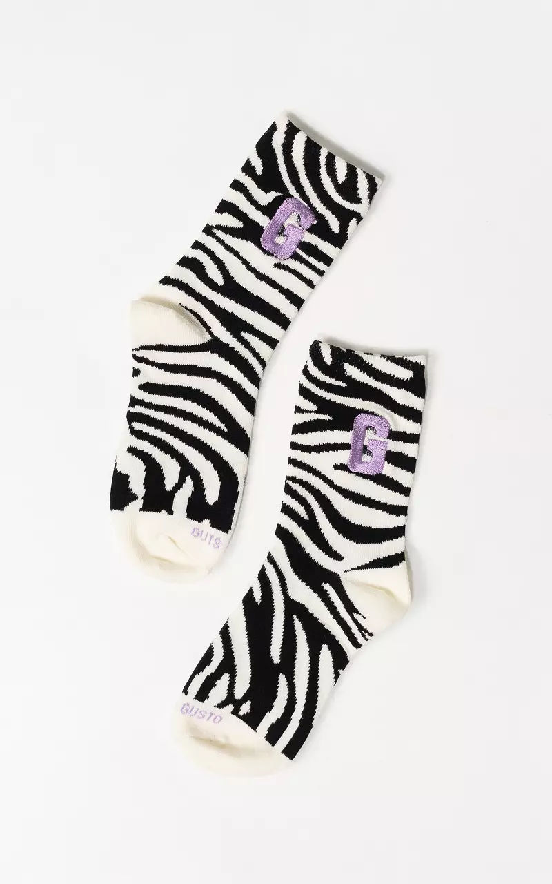 Sportsocken mit Zebramuster Schwarz Flieder