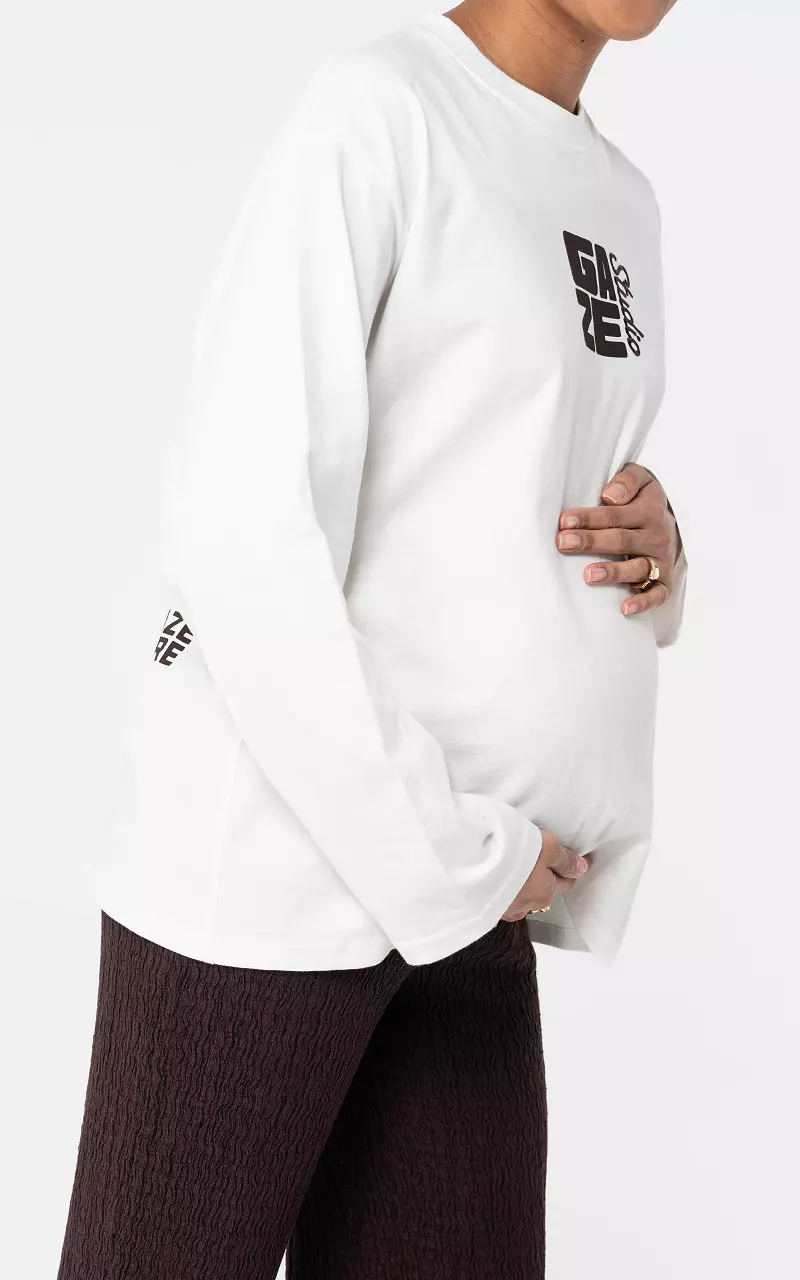 Langarmshirt mit Print Weiß Braun