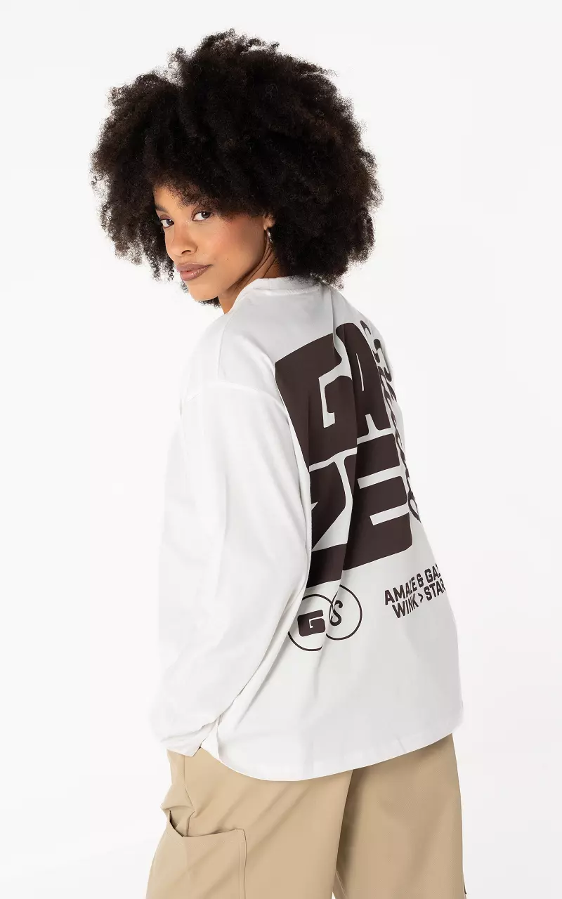 Graphic long sleeve White Brown