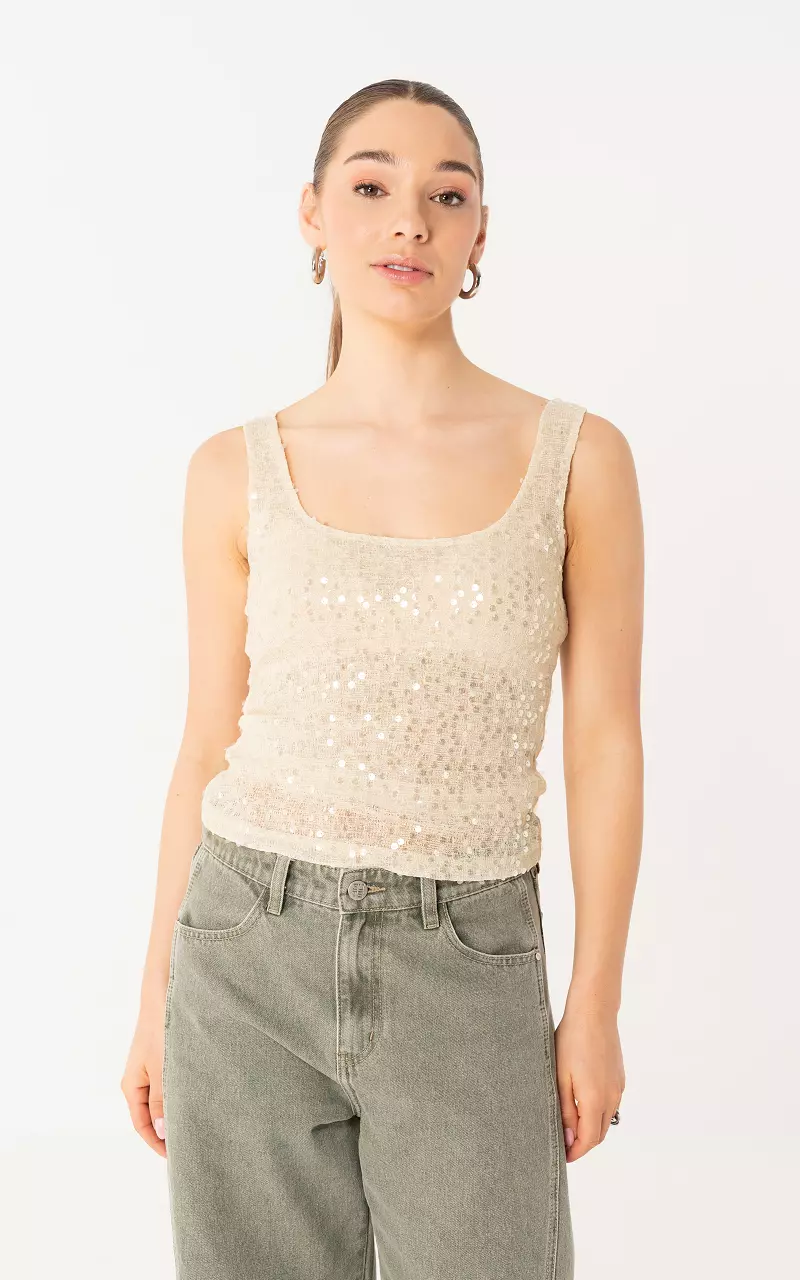 Top mit Pailletten Creme