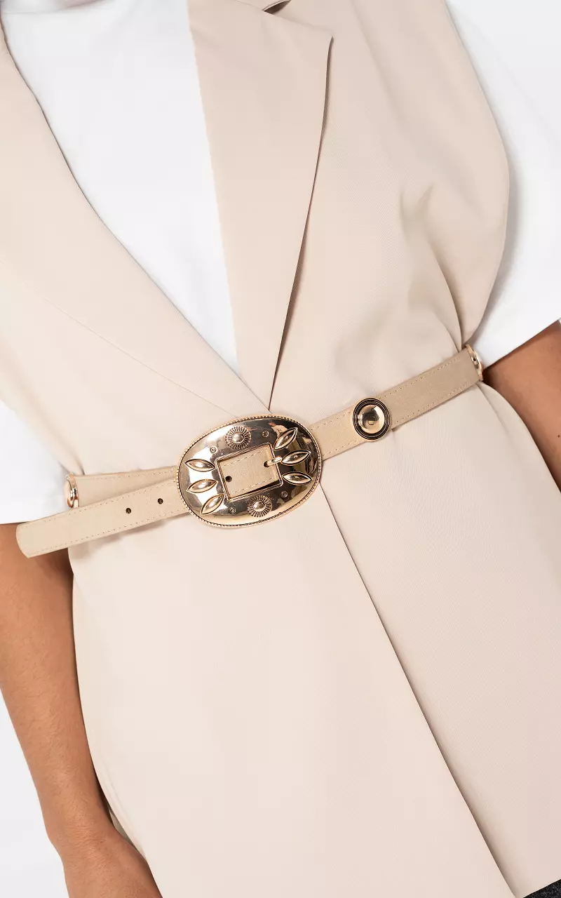 Buckle studs belt Beige
