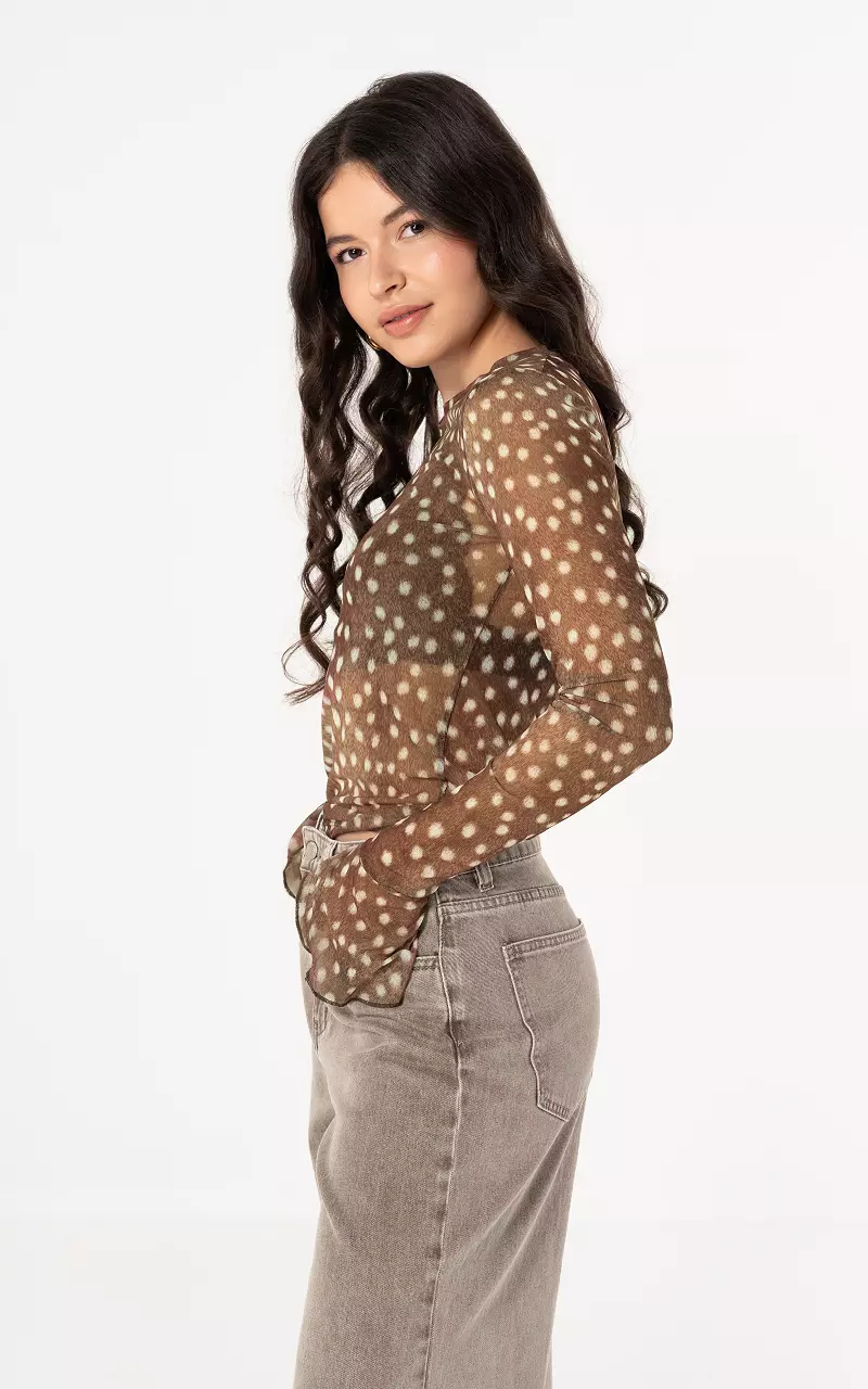 Frill sleeve Bambi Bruin Wit