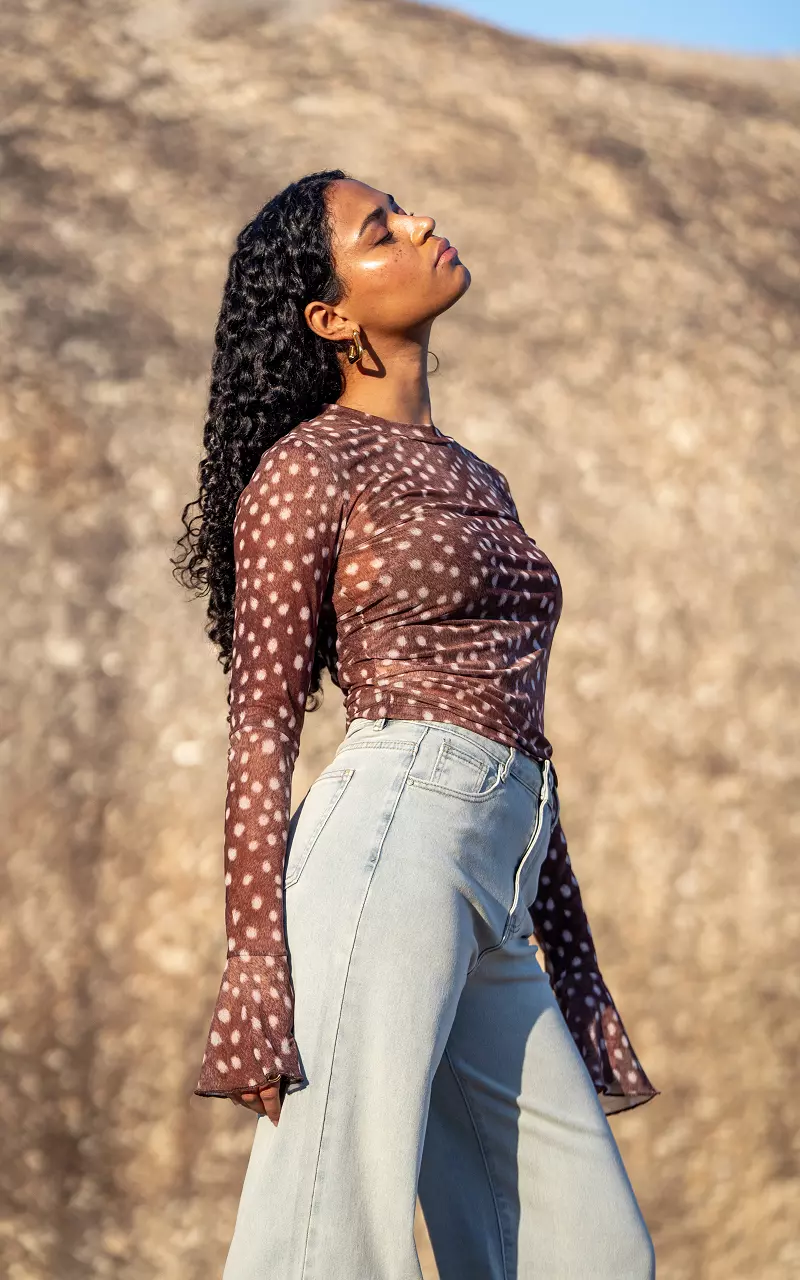 Frill sleeve Bambi Bruin Wit