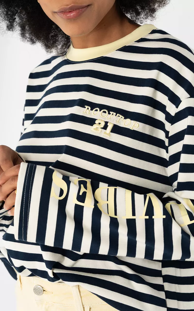 Langarmshirt Dunkelblau Weiß