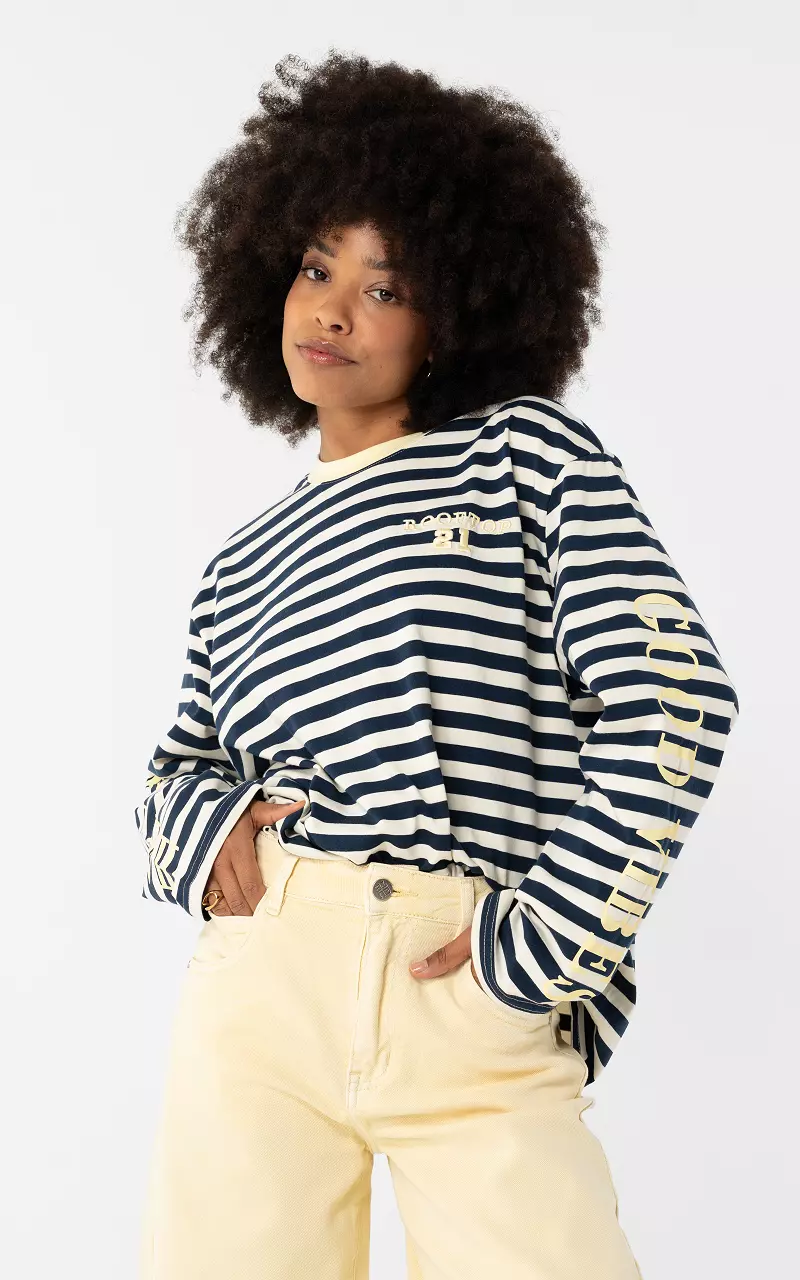 Langarmshirt Dunkelblau Weiß