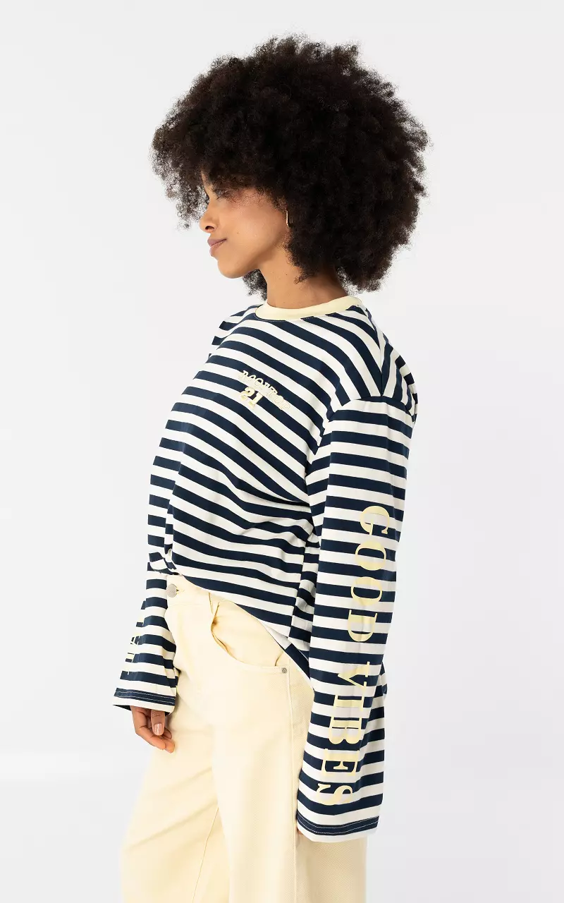 Langarmshirt Dunkelblau Weiß