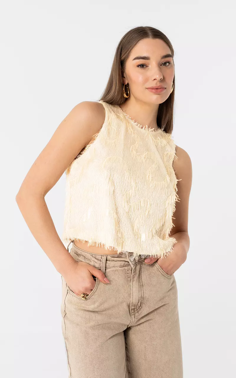 Top met franjes Creme