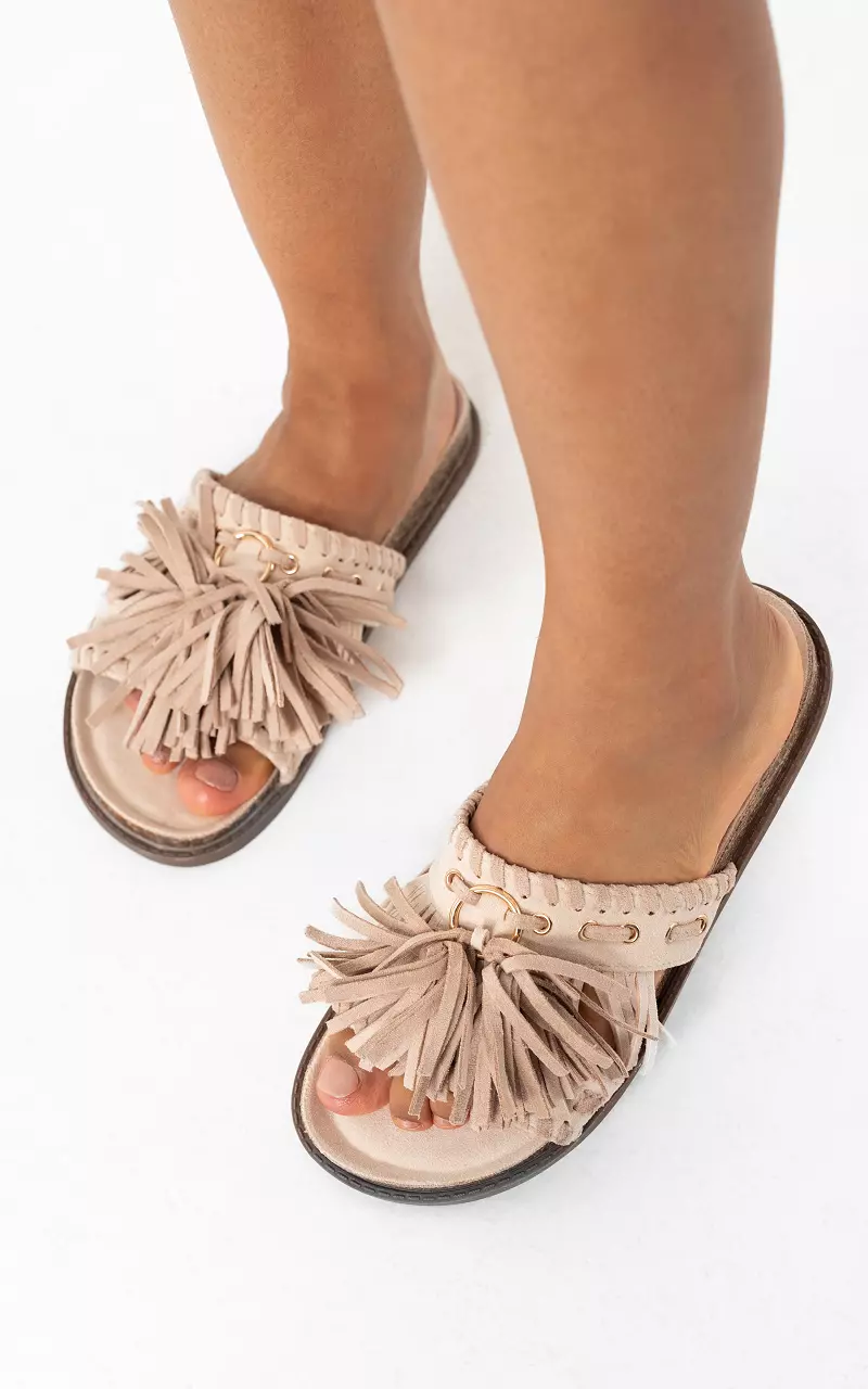 Fringe slippers Beige
