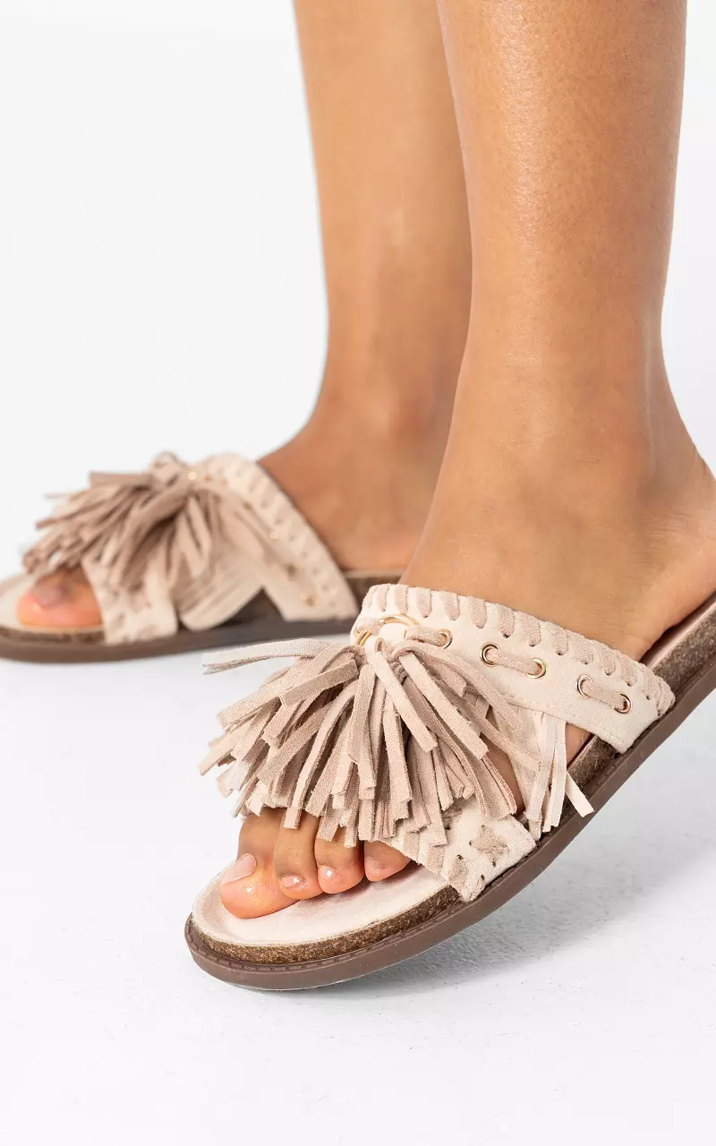 Fringe slippers Beige