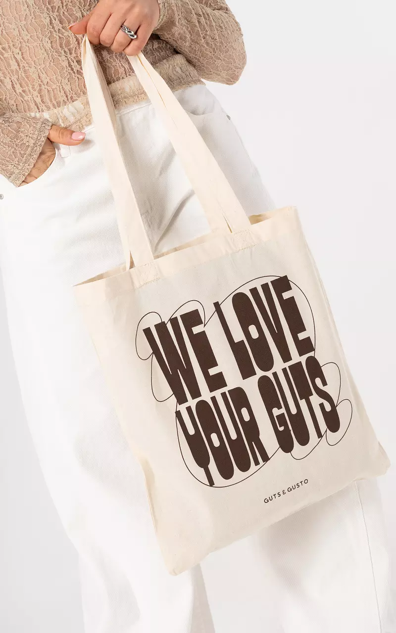 Graphic katoenen tas Creme Donkerbruin