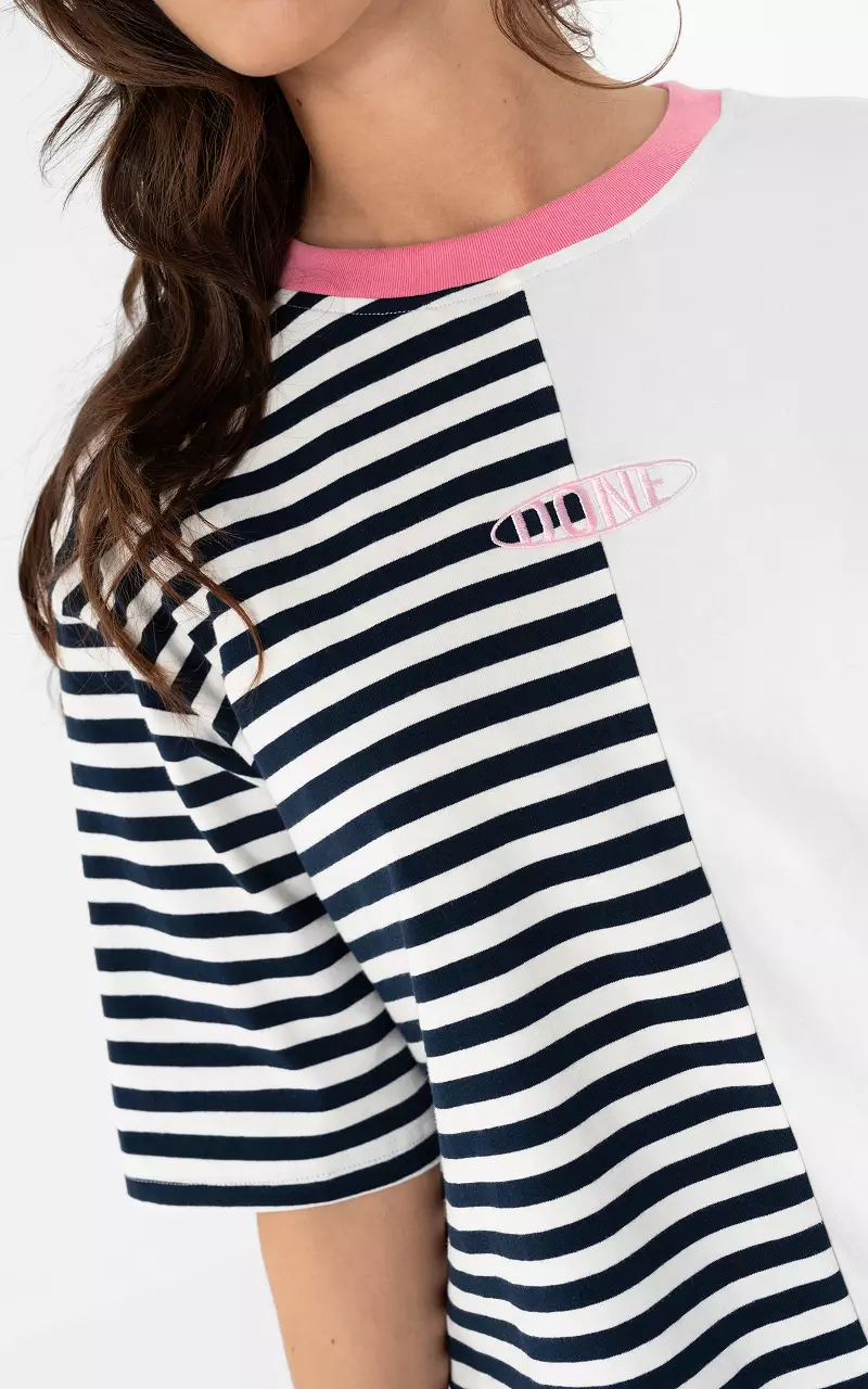 Half striped shirt Wit Donkerblauw