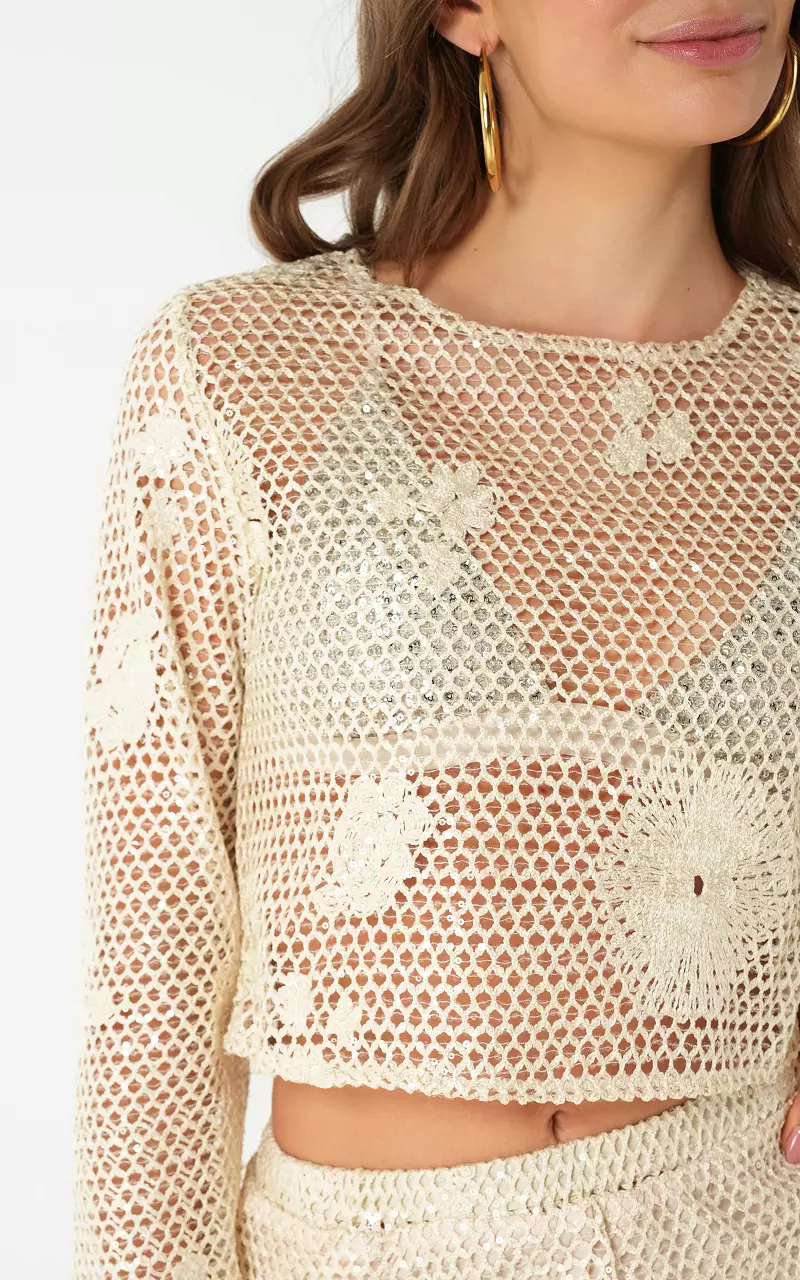 Crocheted Glitter Top Cream