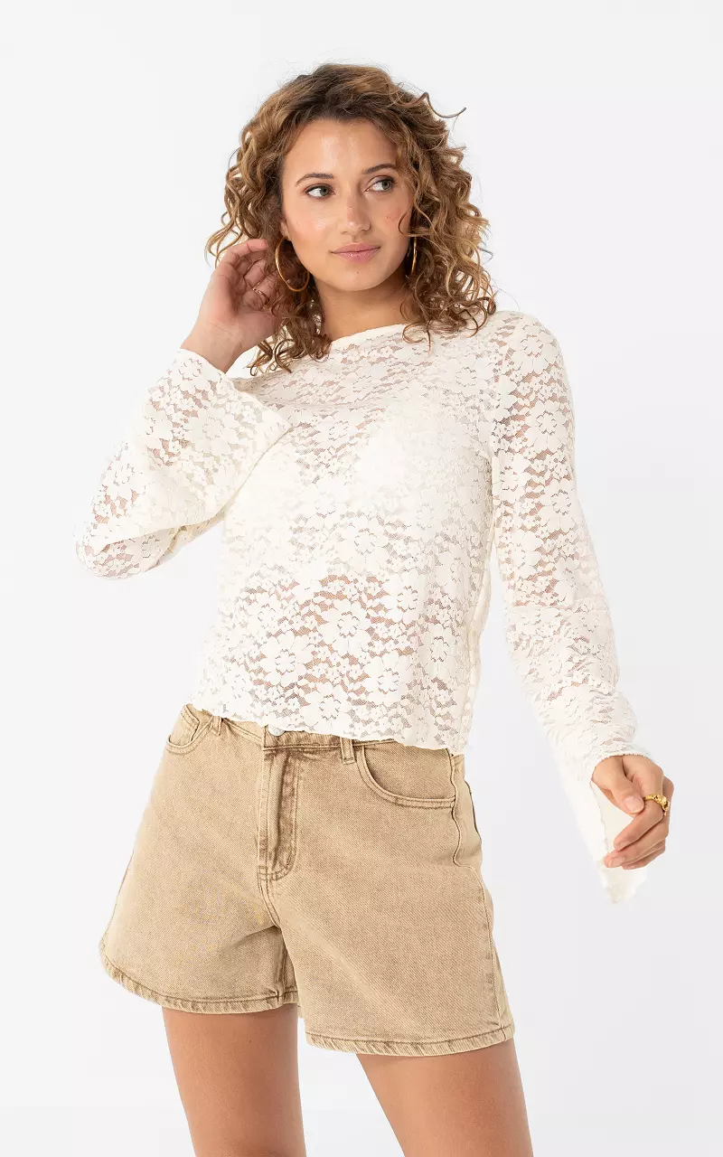 Kanten top Creme