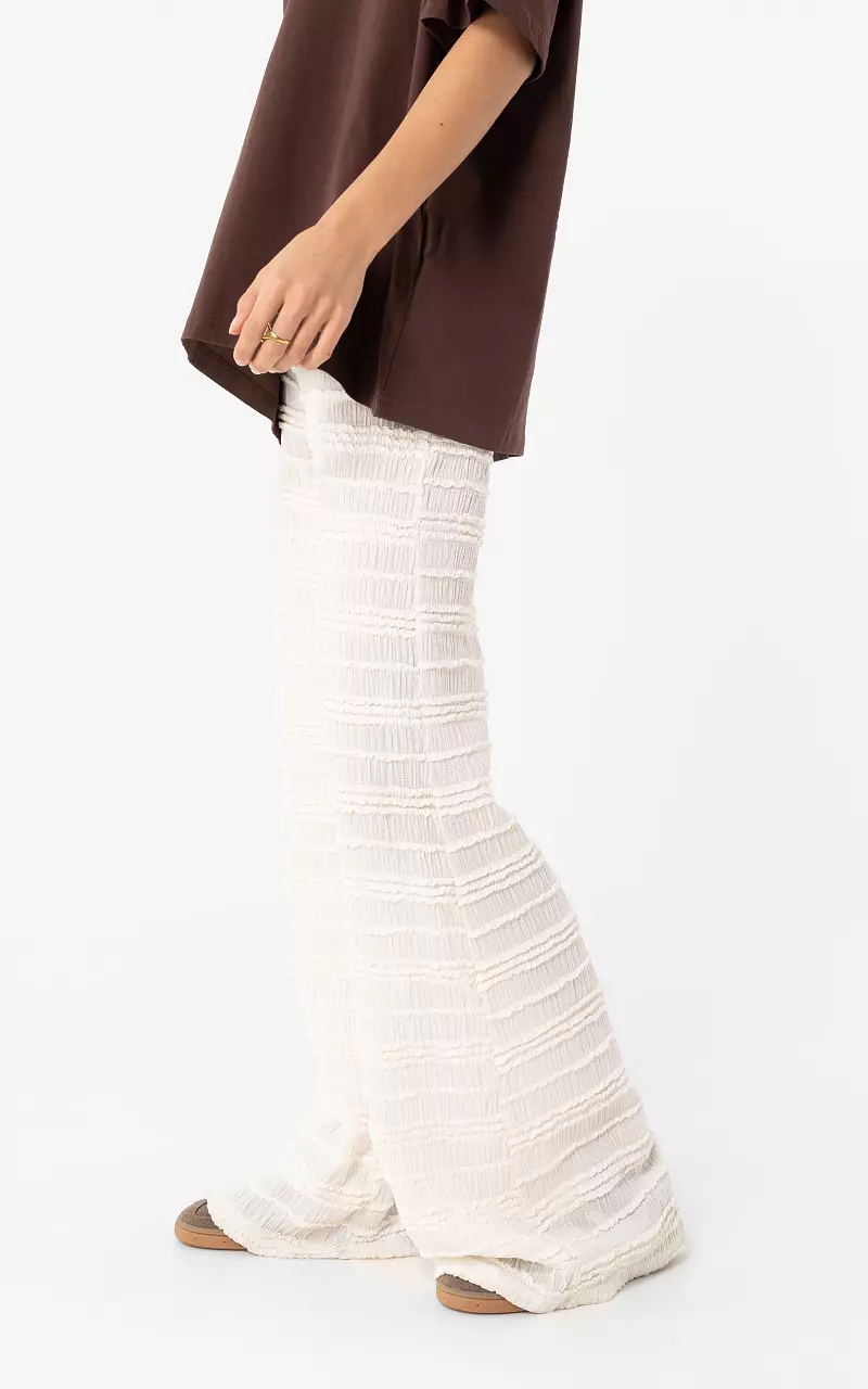 Stretch ruffle broek Creme