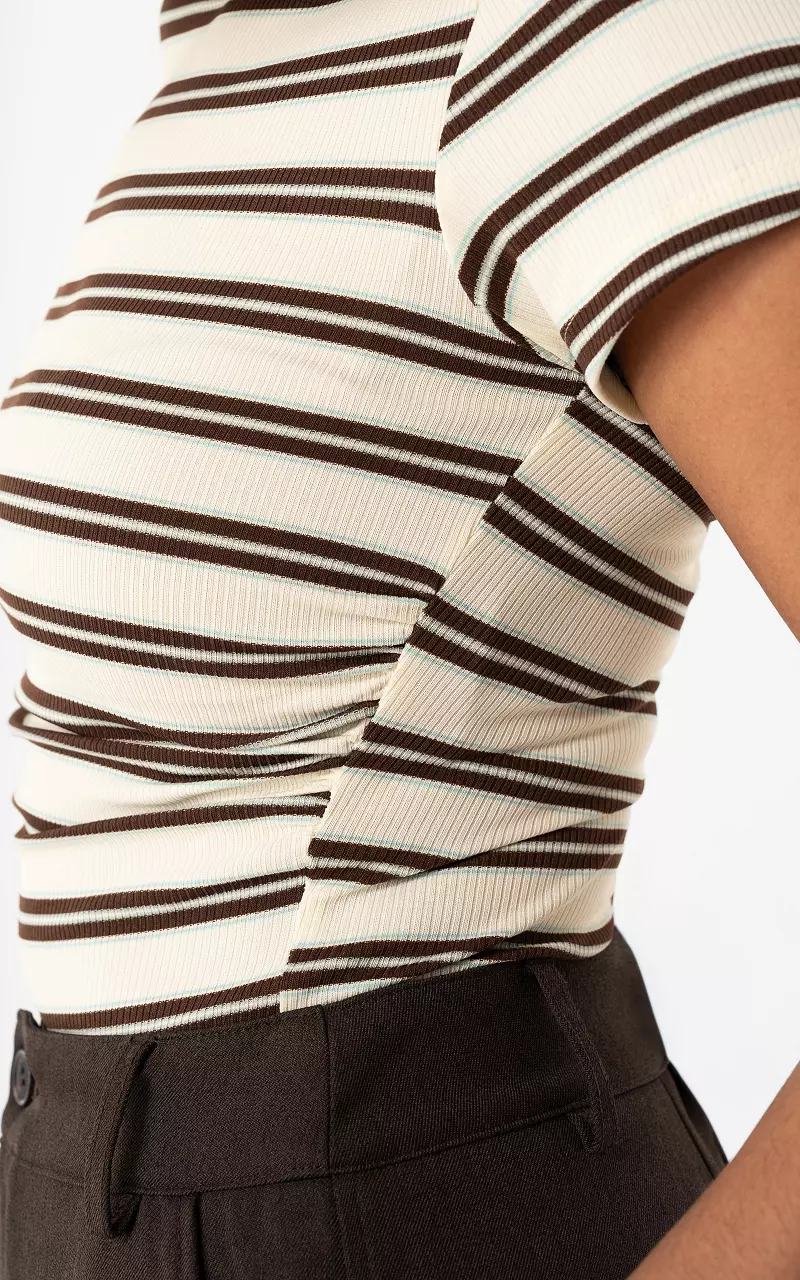 Striped short sleeve Cream Brown