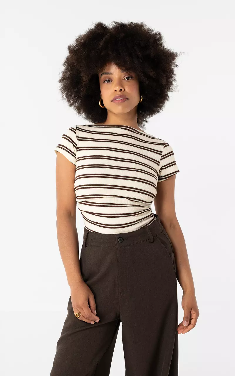 Striped short sleeve Cream Brown