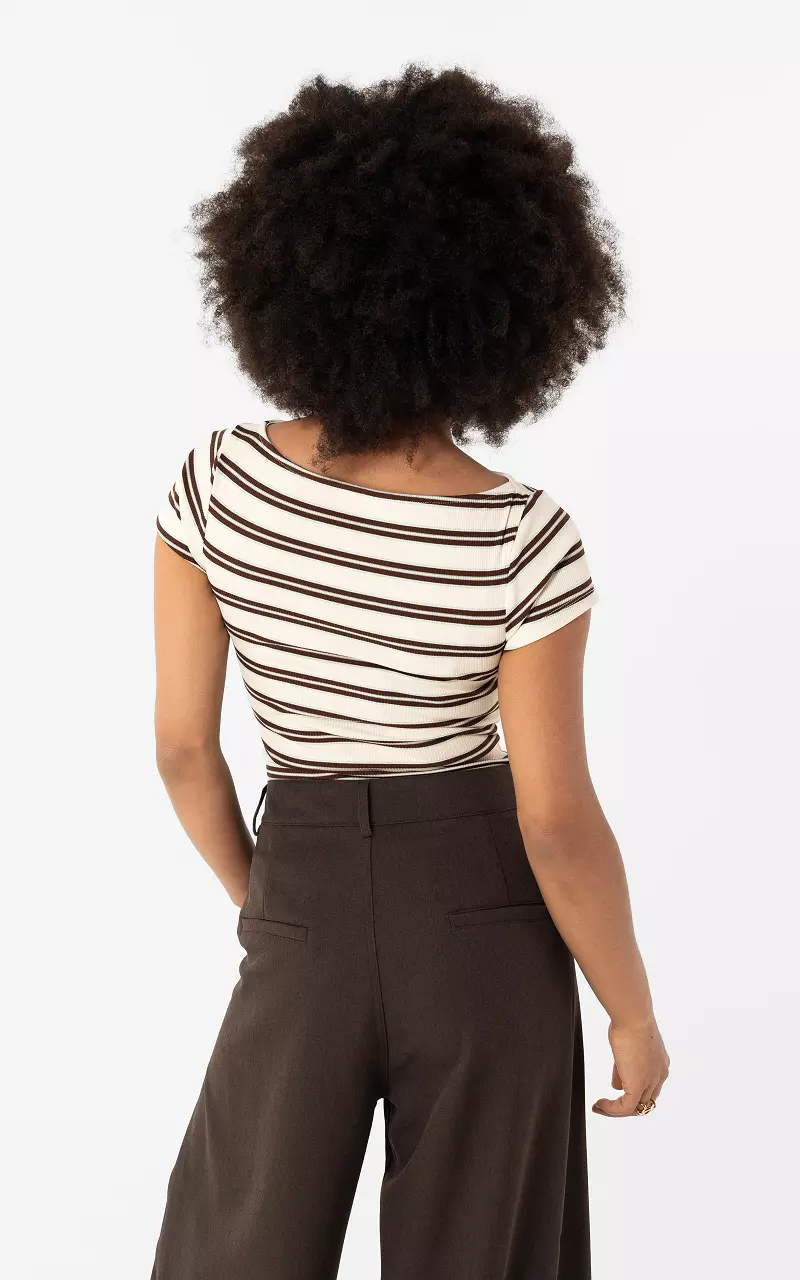 Striped short sleeve Cream Brown