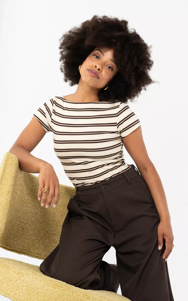 Striped short sleeve Cream Brown