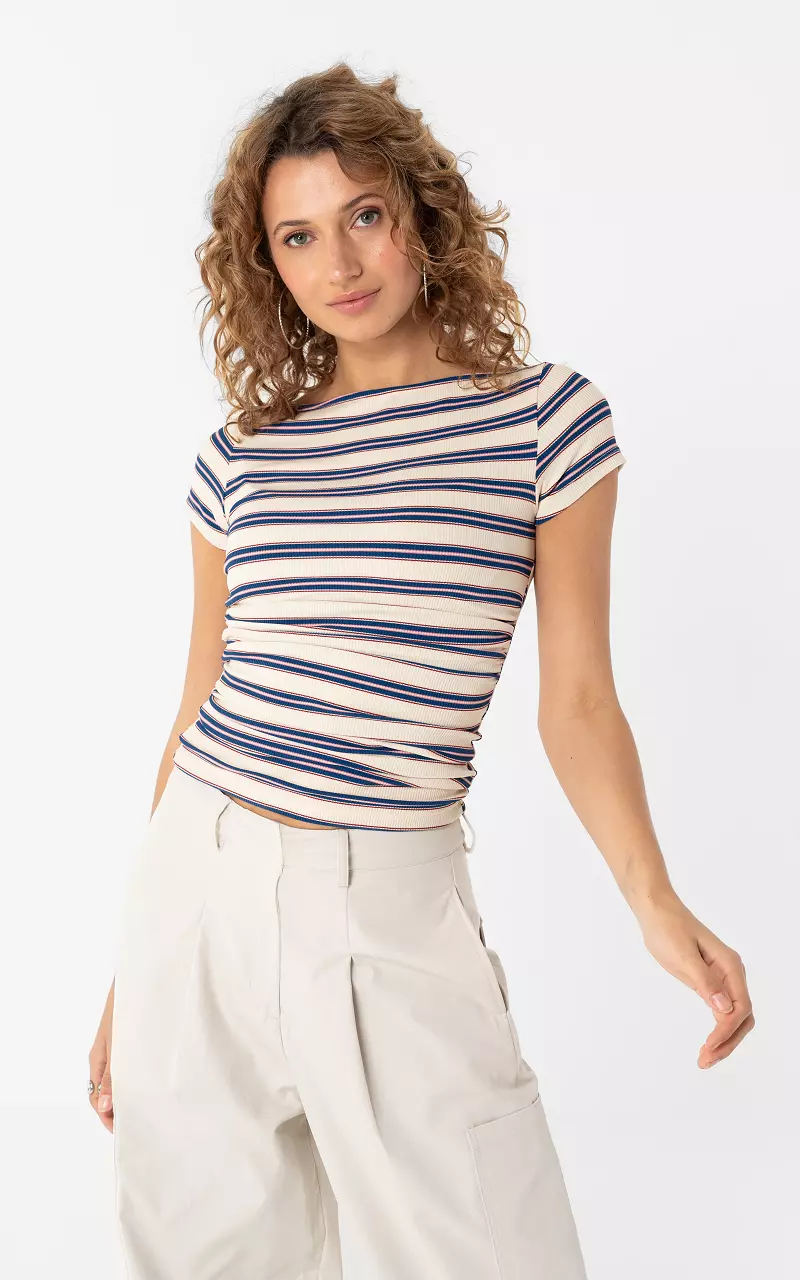 Striped short sleeve Cream Blue