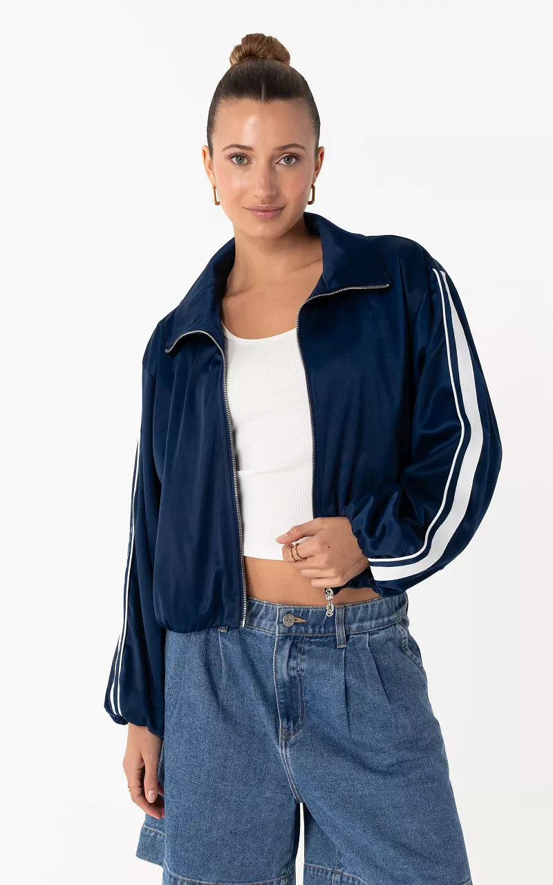 Gestreifte sportliche Jacke Dunkelblau Weiß