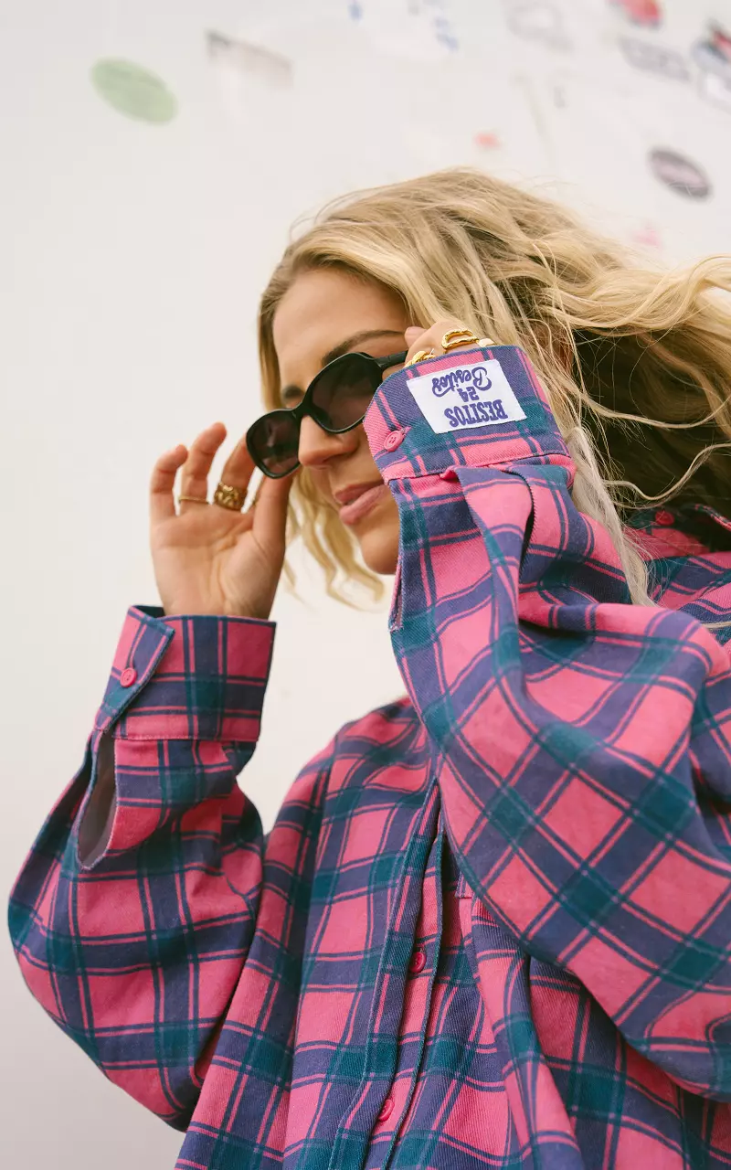 Checked blouse dress Pink Blue