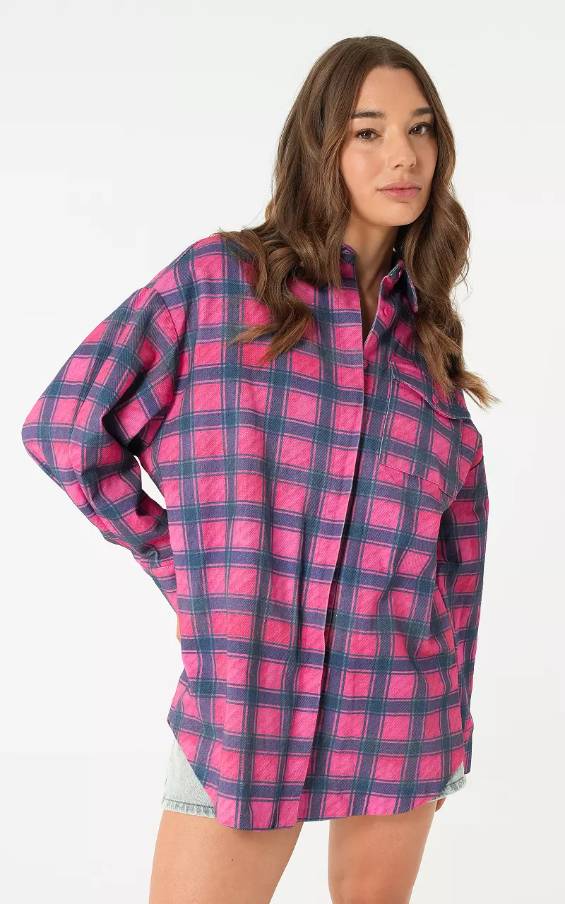 Checked blouse dress Pink Blue
