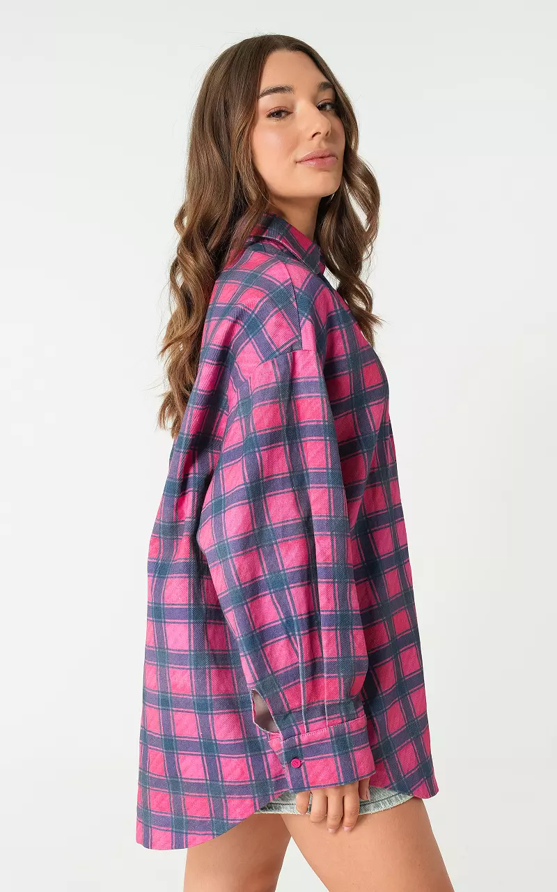 Checked blouse dress Pink Blue