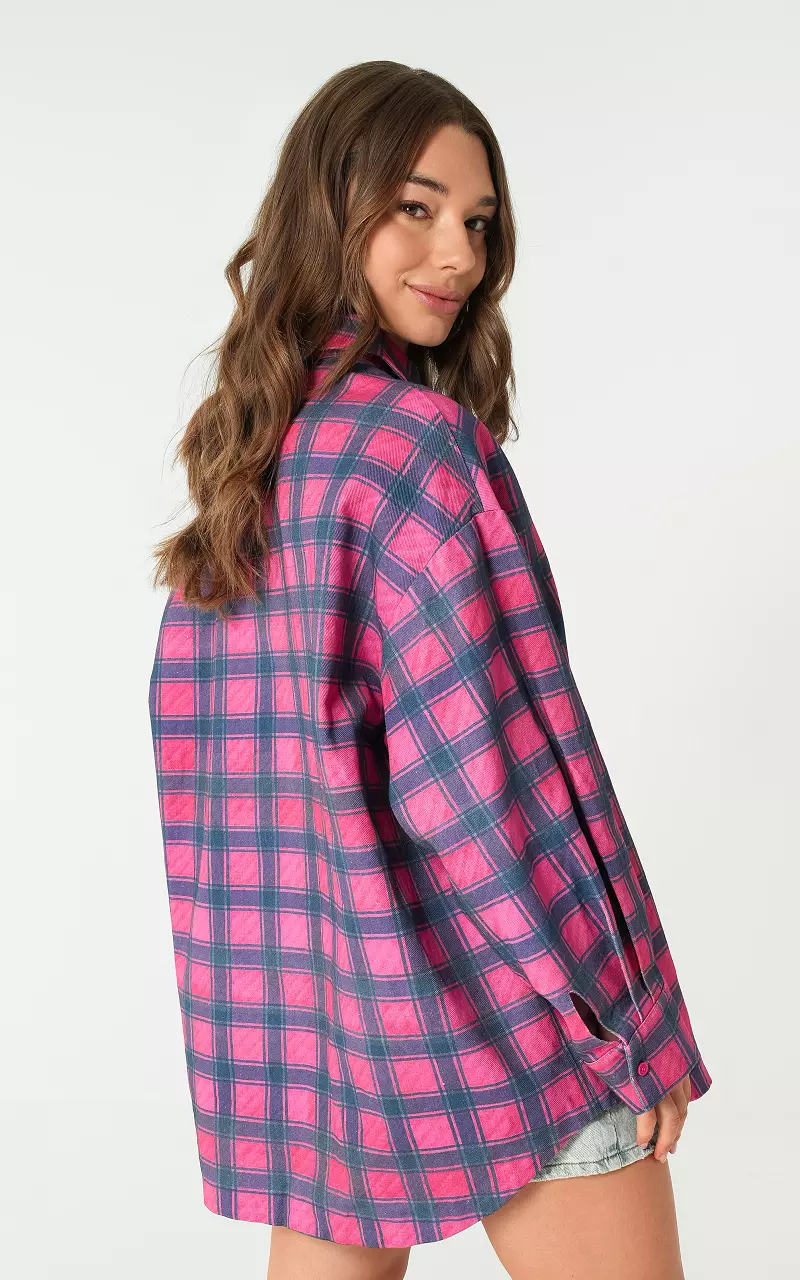 Checked blouse dress Pink Blue