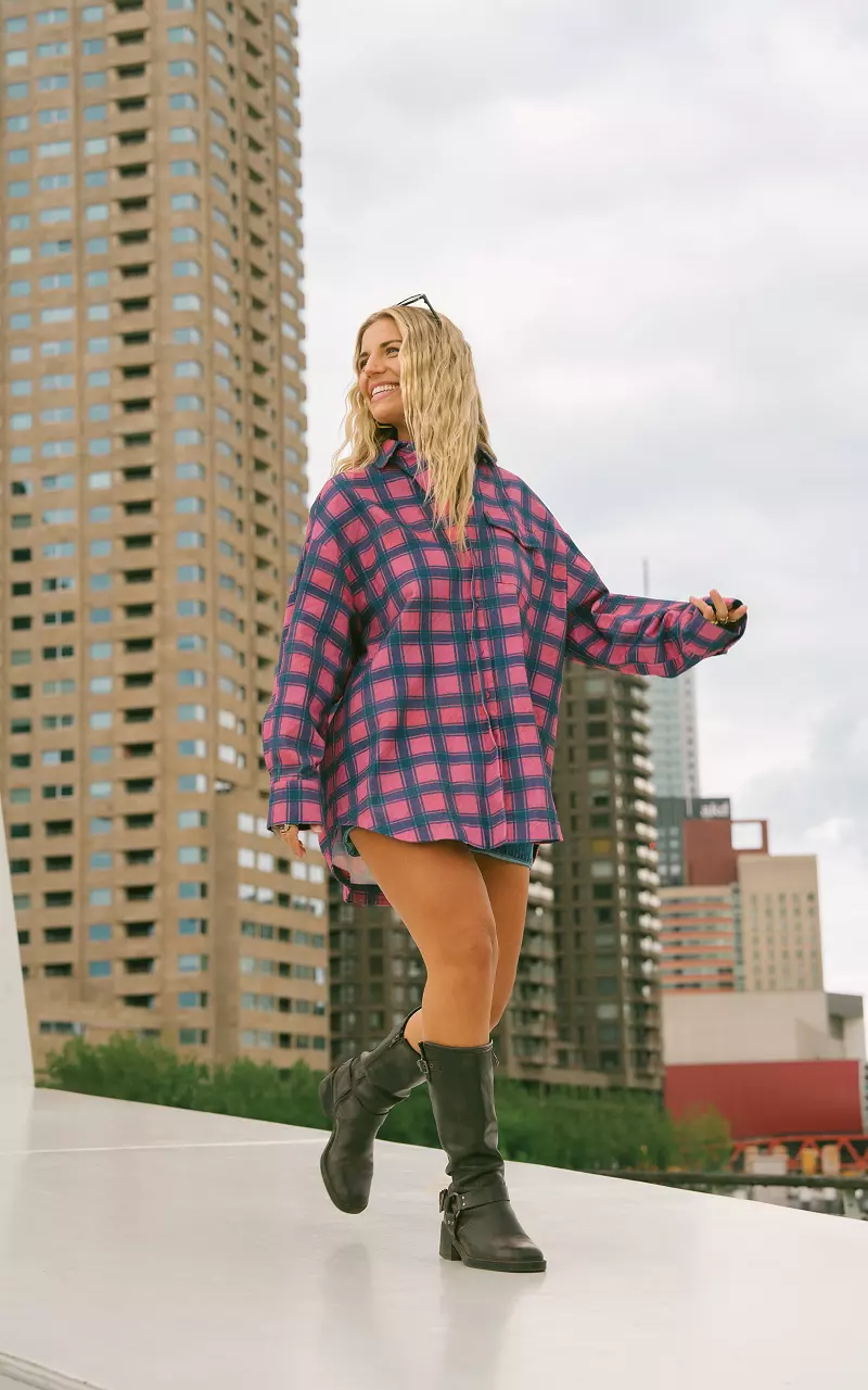 Checked blouse dress Pink Blue