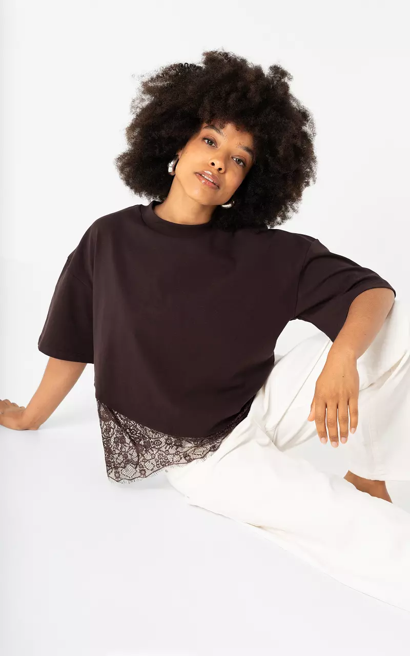 Shirt mit Spitze Dunkellila