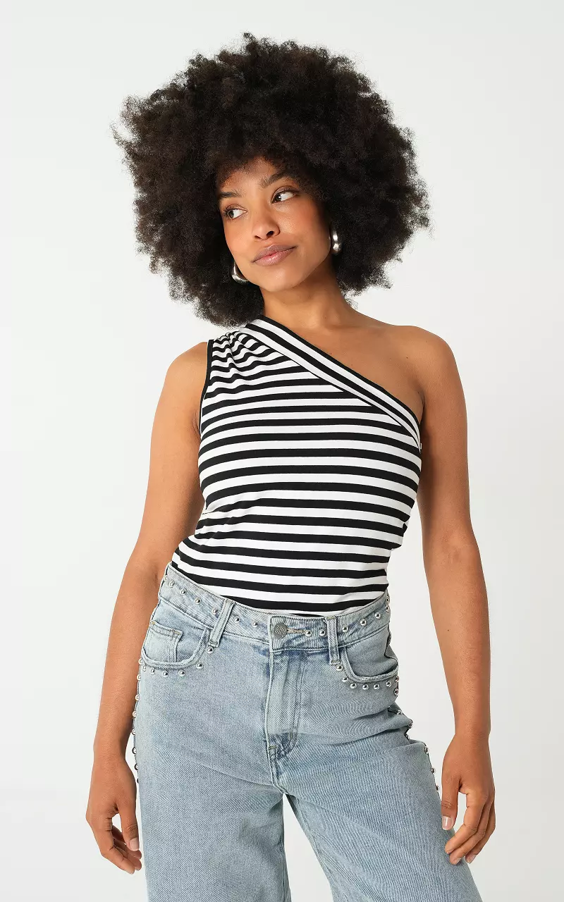 One shoulder top Zwart Wit