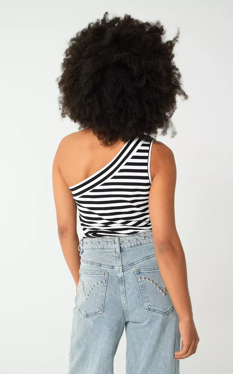 One shoulder top Zwart Wit