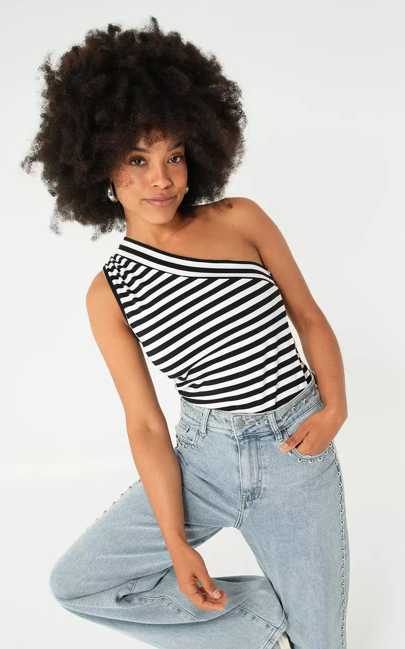 One shoulder top Zwart Wit