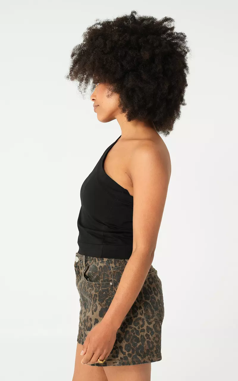 One shoulder top Zwart