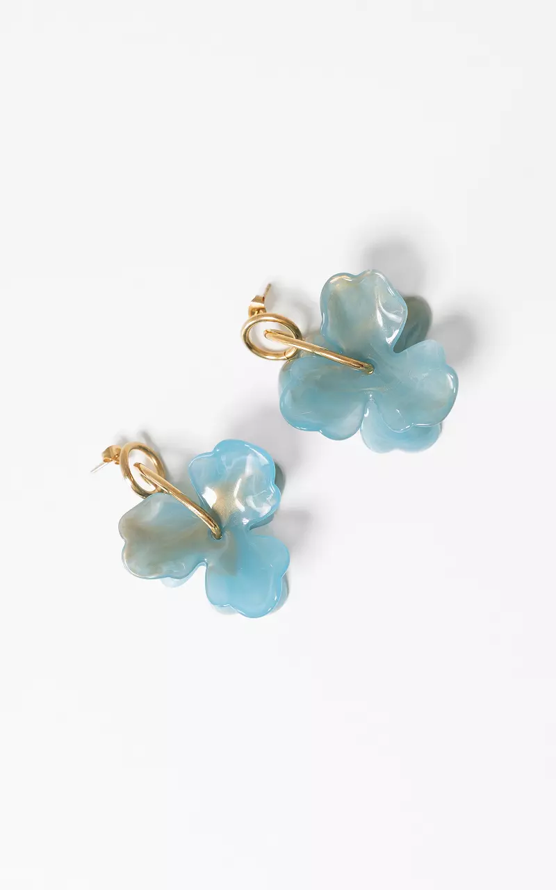 Oorbellen met bloem Goud Lichtblauw