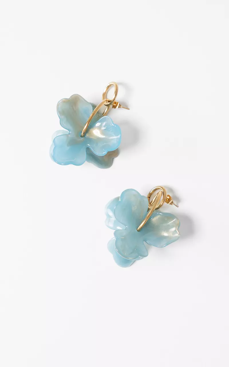 Oorbellen met bloem Goud Lichtblauw
