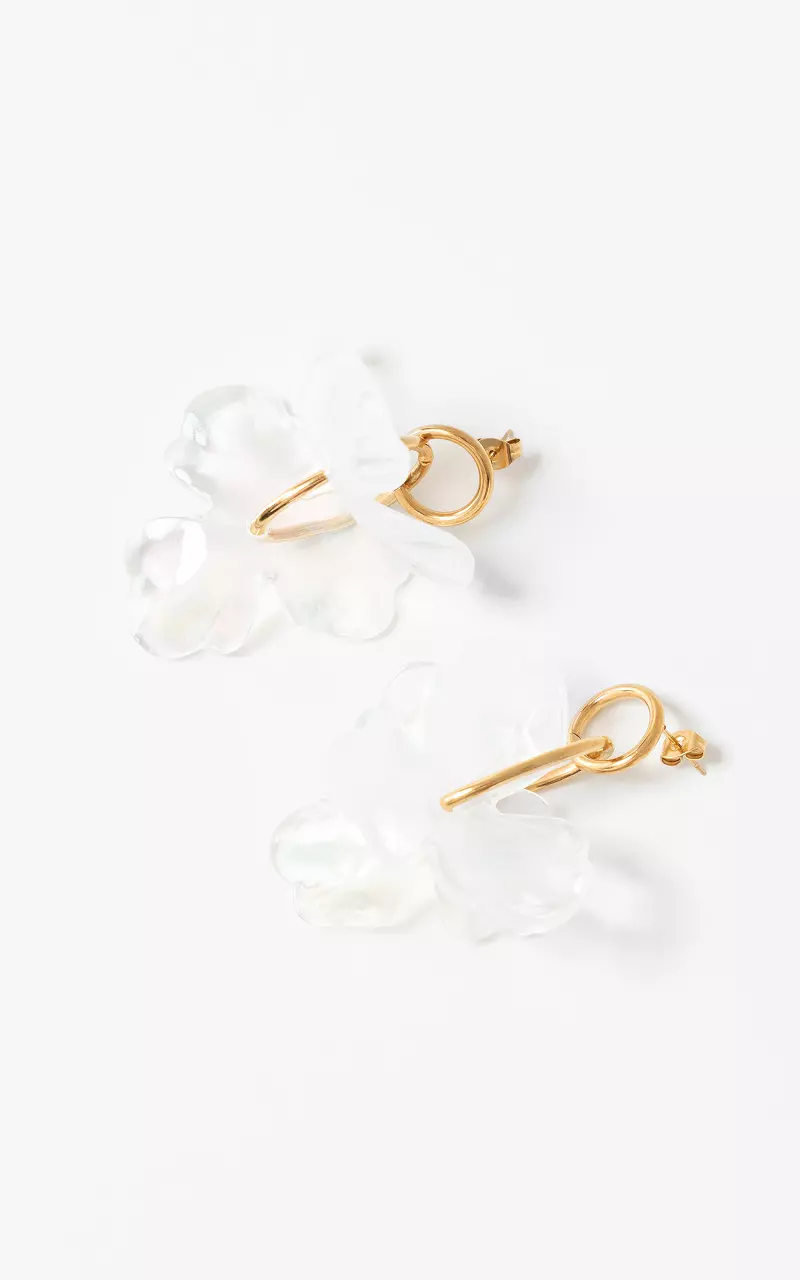 Oorbellen met bloem Goud Wit
