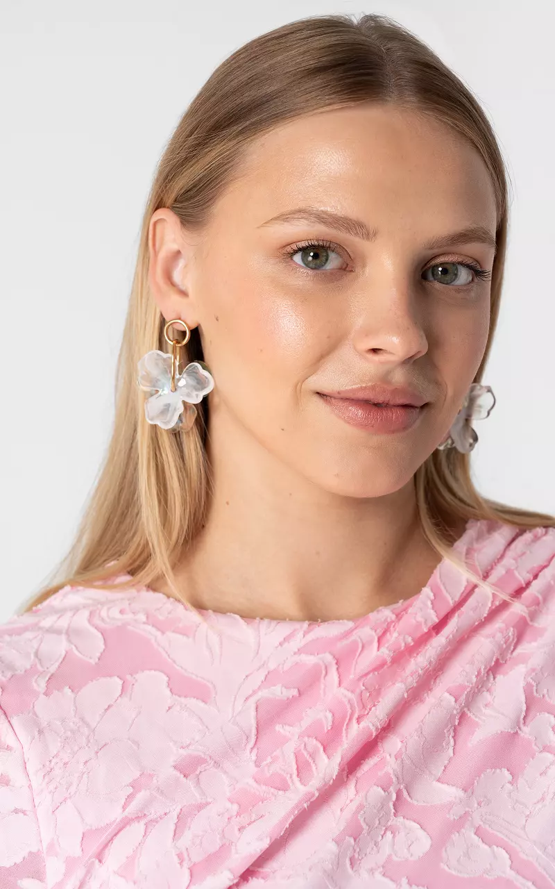 Oorbellen met bloem Goud Wit