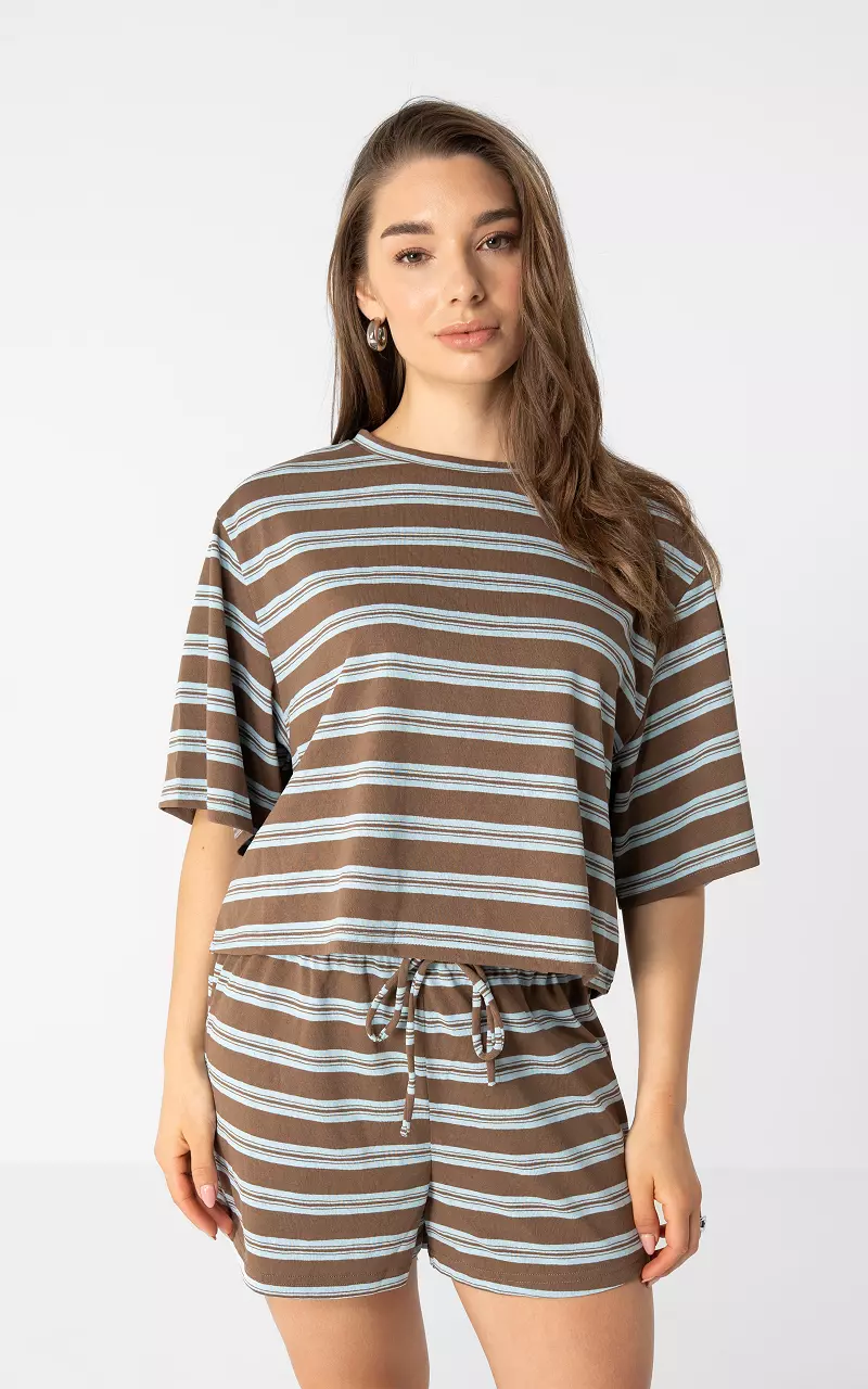 Boxy Shirt Braun Hellblau