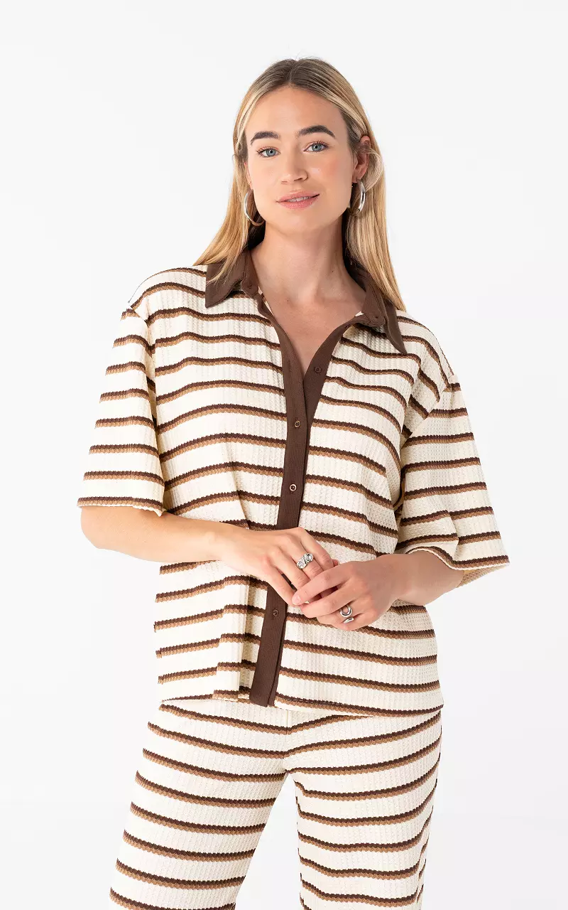 Structuur blouse met strepen Creme Bruin