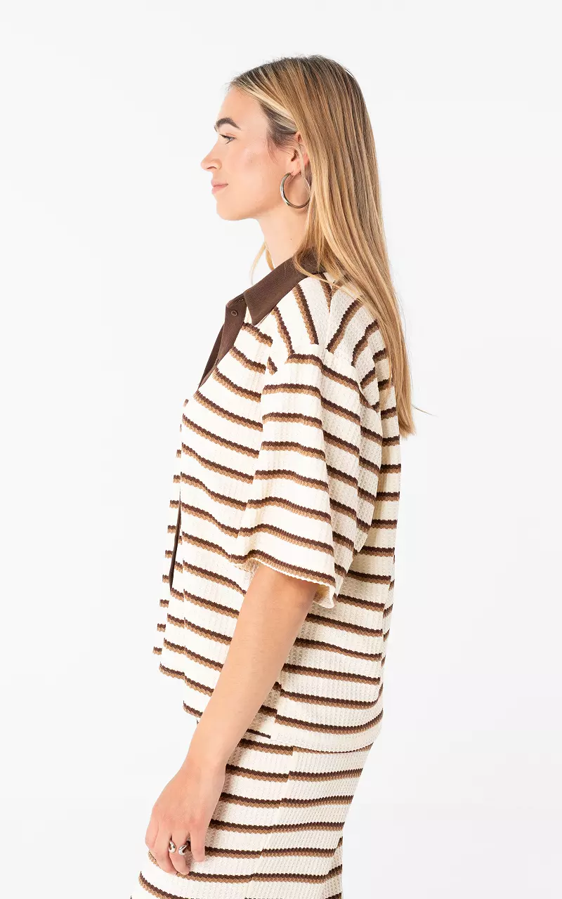 Structuur blouse met strepen Creme Bruin