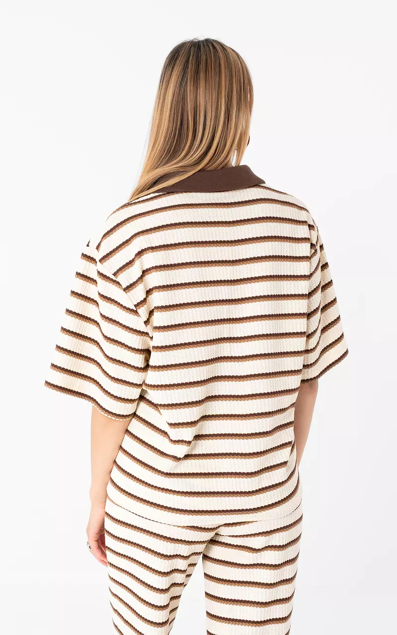 Structuur blouse met strepen Creme Bruin