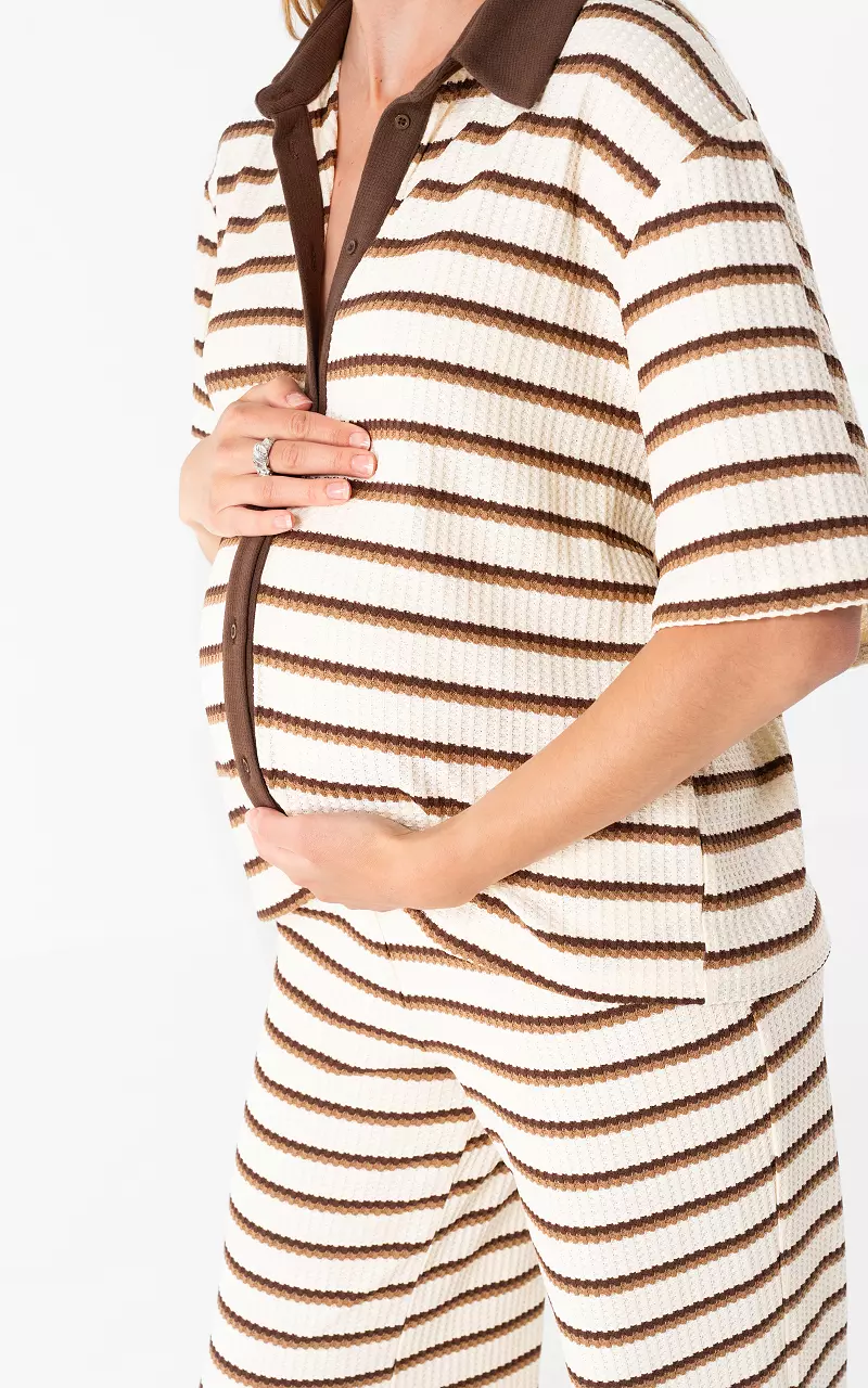 Structuur blouse met strepen Creme Bruin